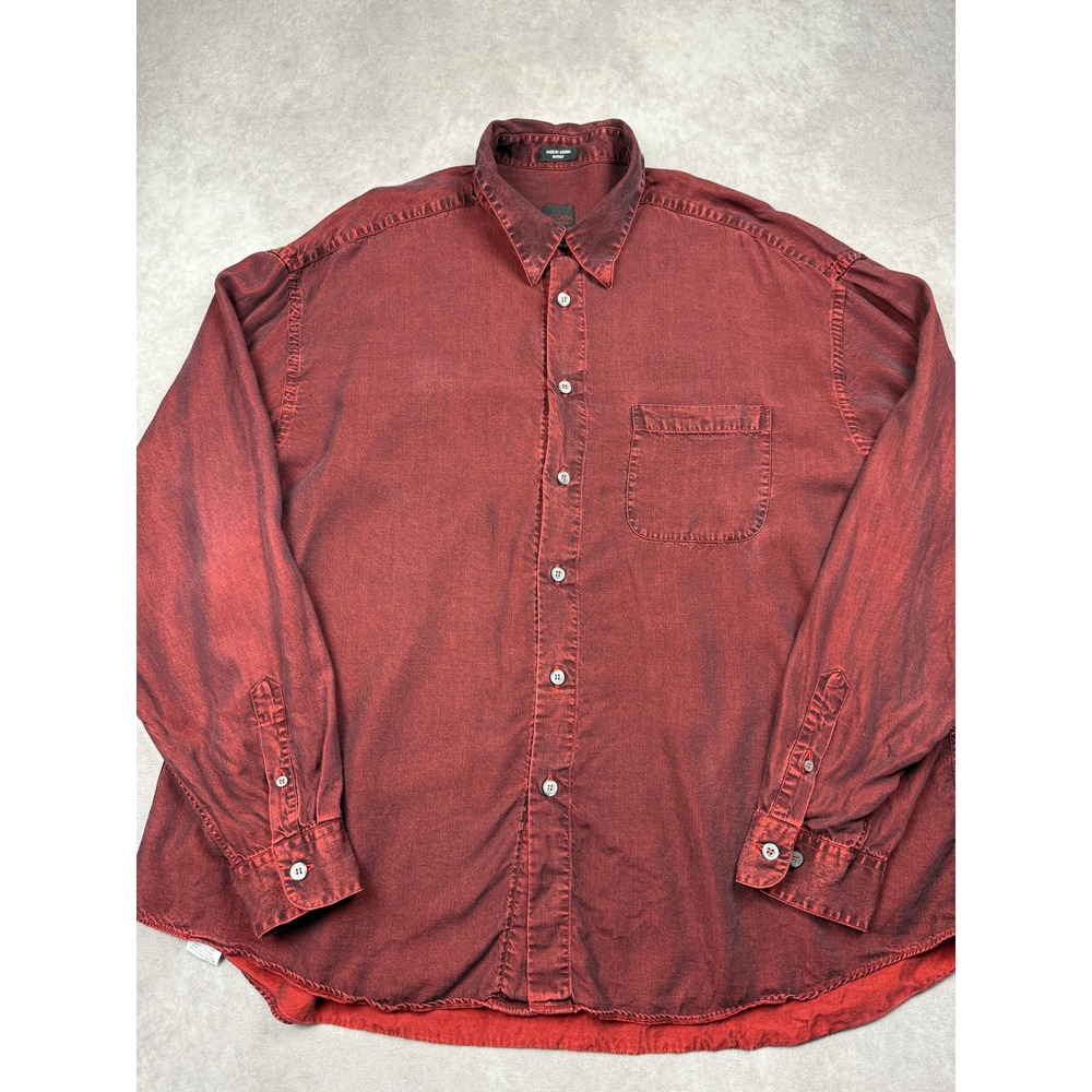 Acorn by Bob Goldfeder Mens L Red Acid Wash Fade Button Shirt Made in Italy